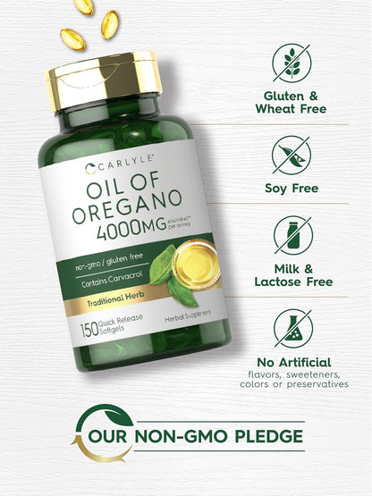Carlyle Oregano Oil 4000mg Supplement | 150 Softgel Capsules | Contains Carvacrol | Non - GMO & Gluten Free Formula - Regenerative Marketplace