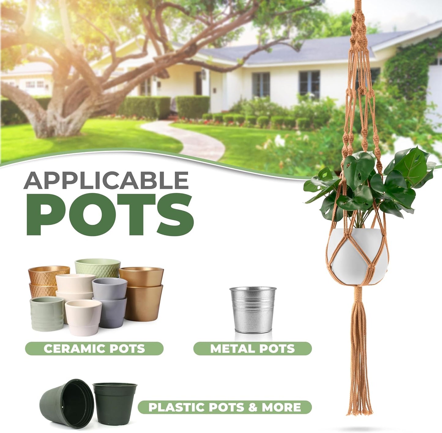 Sorbus Macrame Plant Hanger (6 Pack) Indoor Outdoor Hanging Plant Pots Cotton Rope, Elegant for Home, Patio, Garden (Brown) - Regenerative Marketplace