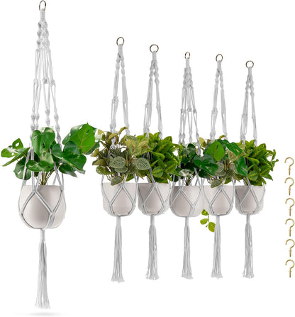 Sorbus Macrame Plant Hanger (6 Pack) Indoor Outdoor Hanging Plant Pots Cotton Rope, Elegant for Home, Patio, Garden (Brown) - Regenerative Marketplace