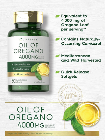 Carlyle Oregano Oil 4000mg Supplement | 150 Softgel Capsules | Contains Carvacrol | Non - GMO & Gluten Free Formula - Regenerative Marketplace