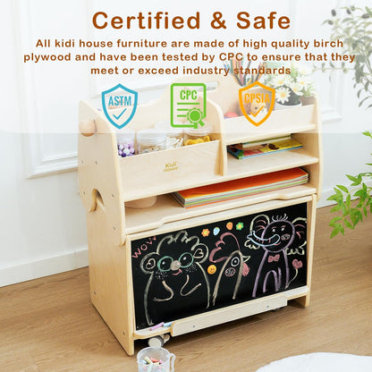 Wooden Storage Organizer Cart for Kids Double - Sided Rolling Utility Cart with Wheels Movable Birch Art Supply Organizer Kids Montessori Furniture for Nursery Kids Room Playroom Natural - Regenerative Marketplace