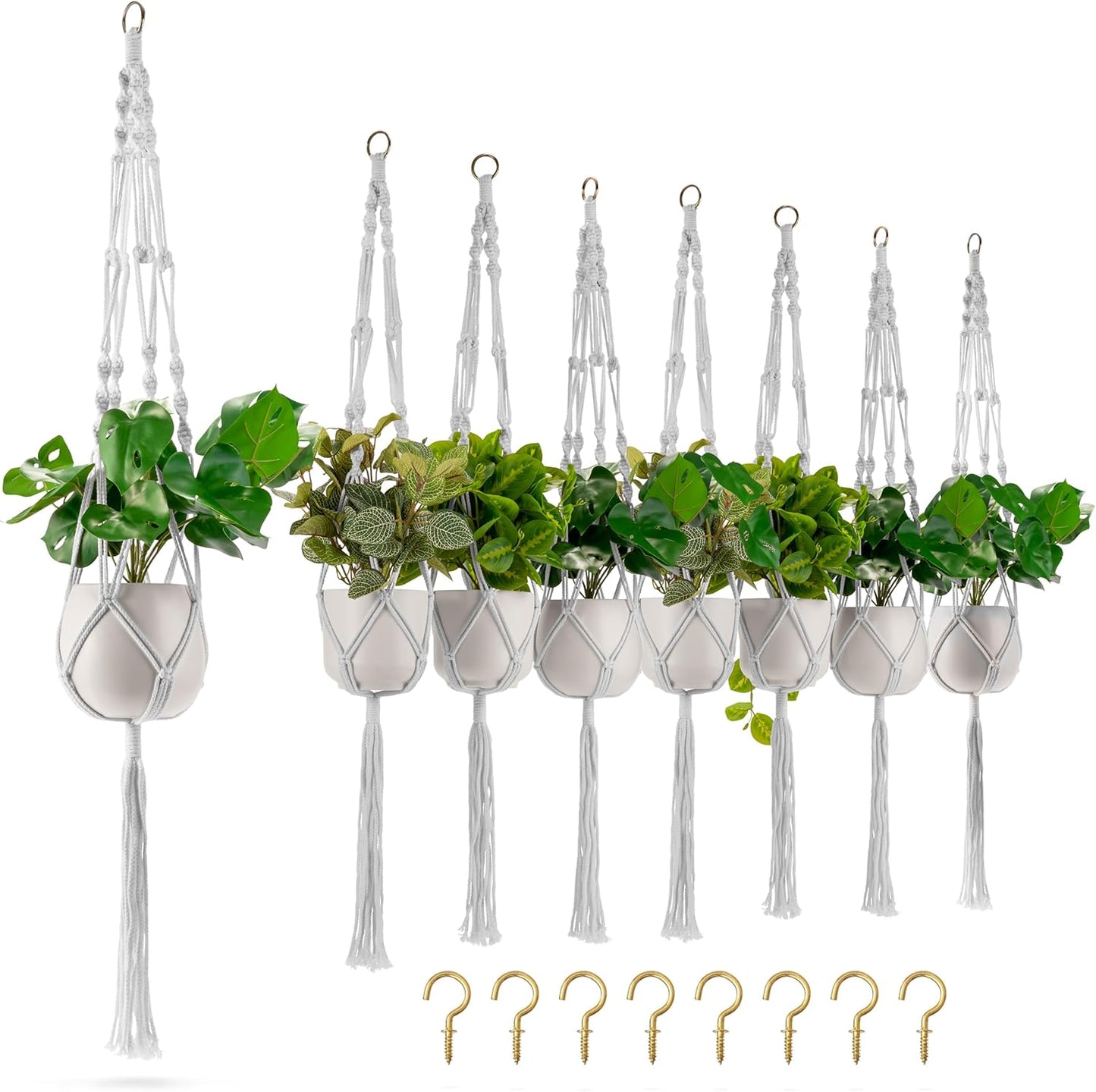 Sorbus Macrame Plant Hanger (6 Pack) Indoor Outdoor Hanging Plant Pots Cotton Rope, Elegant for Home, Patio, Garden (Brown) - Regenerative Marketplace