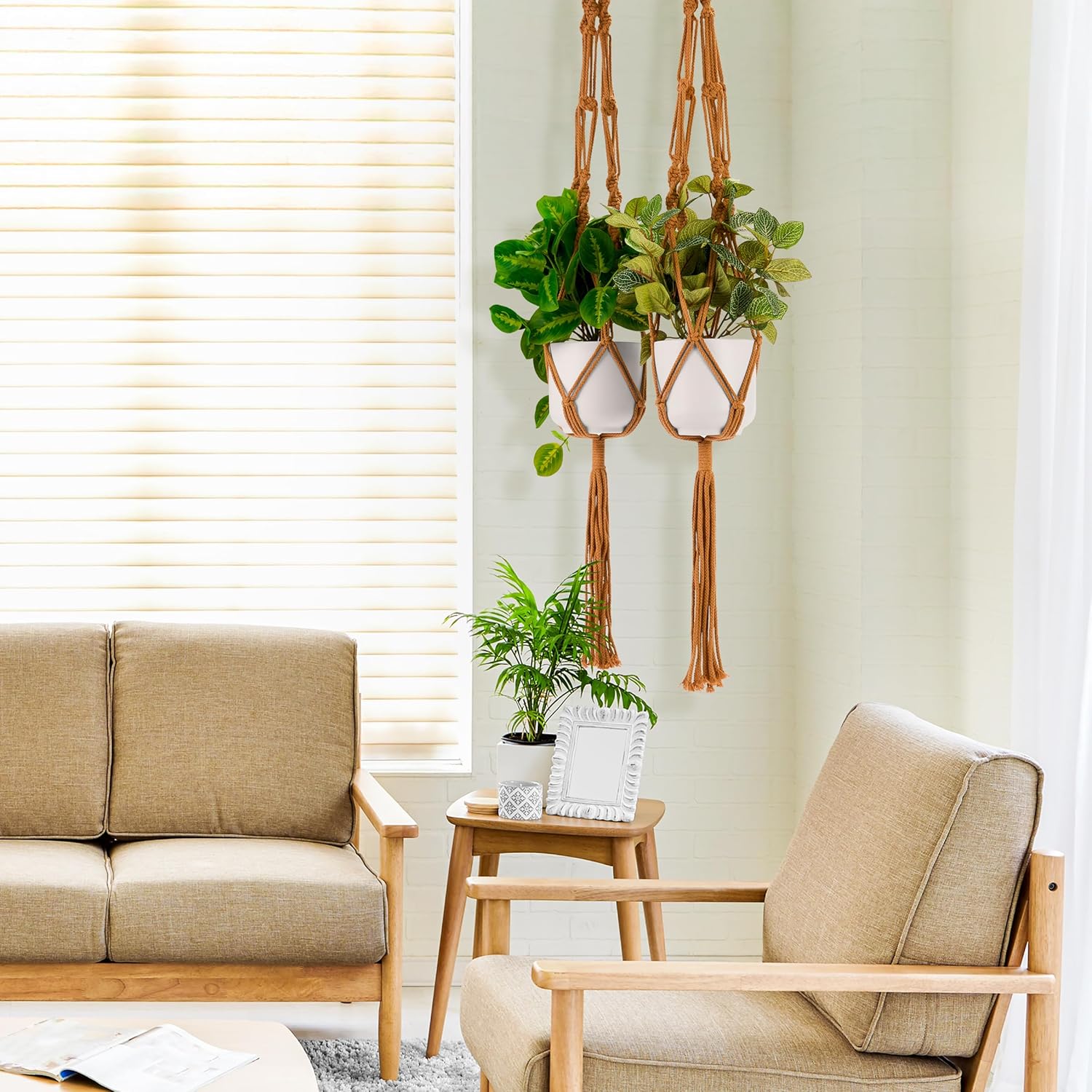 Sorbus Macrame Plant Hanger (6 Pack) Indoor Outdoor Hanging Plant Pots Cotton Rope, Elegant for Home, Patio, Garden (Brown) - Regenerative Marketplace