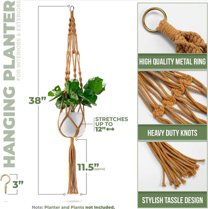 Sorbus Macrame Plant Hanger (6 Pack) Indoor Outdoor Hanging Plant Pots Cotton Rope, Elegant for Home, Patio, Garden (Brown) - Regenerative Marketplace