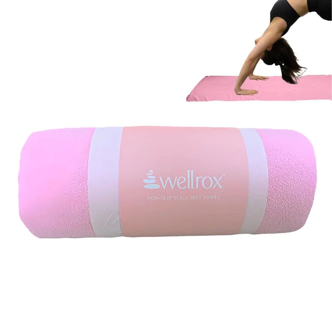 Wellrox Non - Slip Hot Yoga Mat Towel with Ultra - Absorbent Soft Microfiber for Hot Yoga Pilates & Fitness – Prevents Slipping Enhances Stability – 74” x 26” (Pink) - Regenerative Marketplace