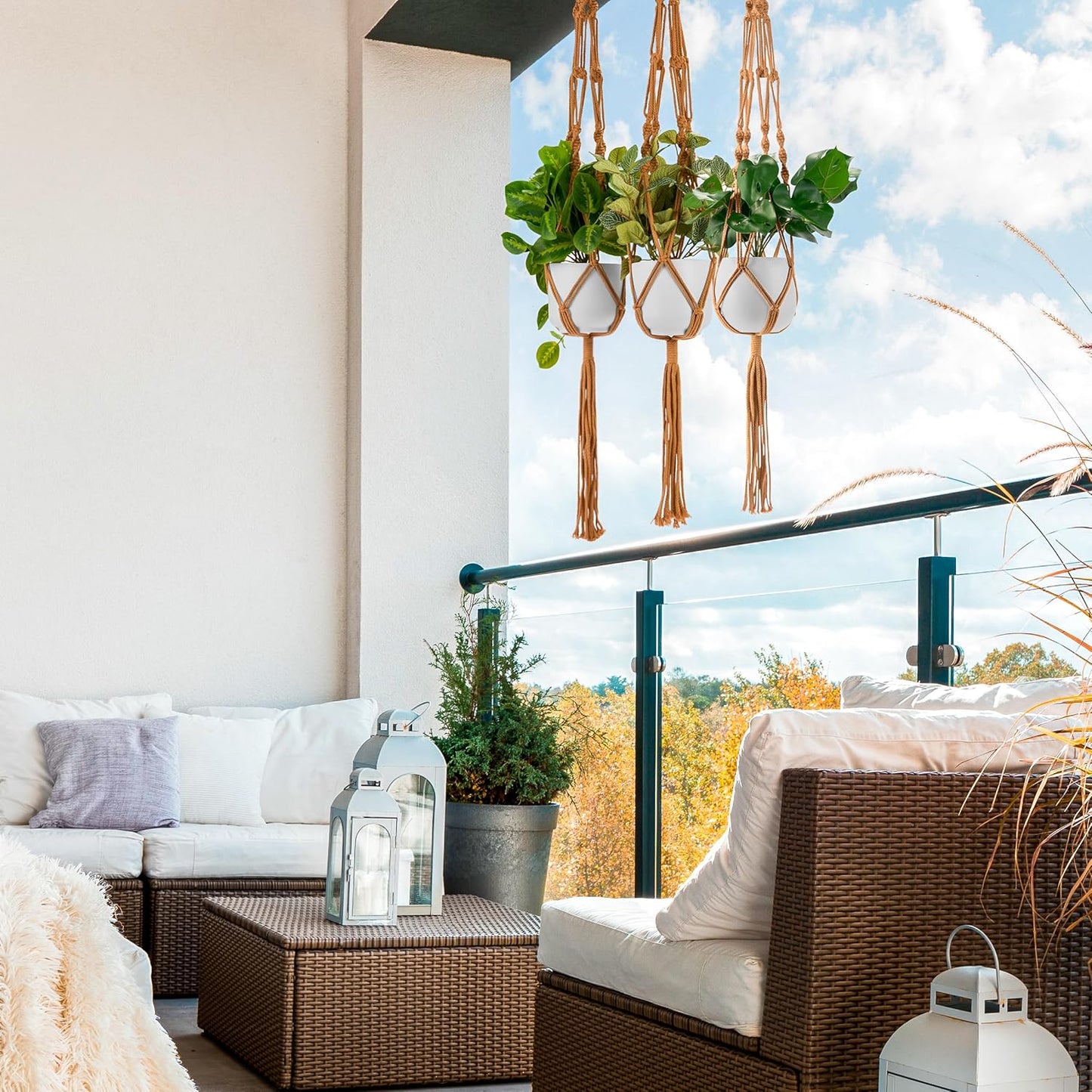 Sorbus Macrame Plant Hanger (6 Pack) Indoor Outdoor Hanging Plant Pots Cotton Rope, Elegant for Home, Patio, Garden (Brown) - Regenerative Marketplace