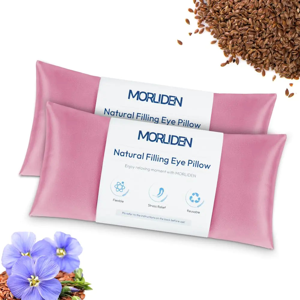 Eye Pillows for Relaxation Yoga Eye Pillow for Meditation Microwavable Weighted Eye Pillow for Yoga Moist Heat & Cold Eye Compress No Scent (Pink) - 2 Pack