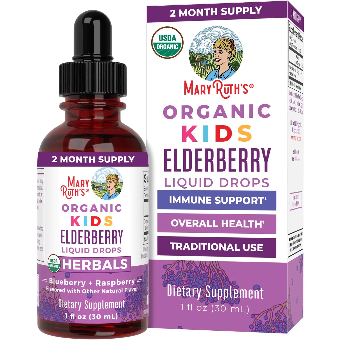 MaryRuth Organics USDA Organic Elderberry Liquid Drops for Kids | Vegan Elderberry Extract Organic Glycerin | Immune Support Supplement | Overall Health | Formulated for Ages 4 - 13 | 1oz - Regenerative Marketplace