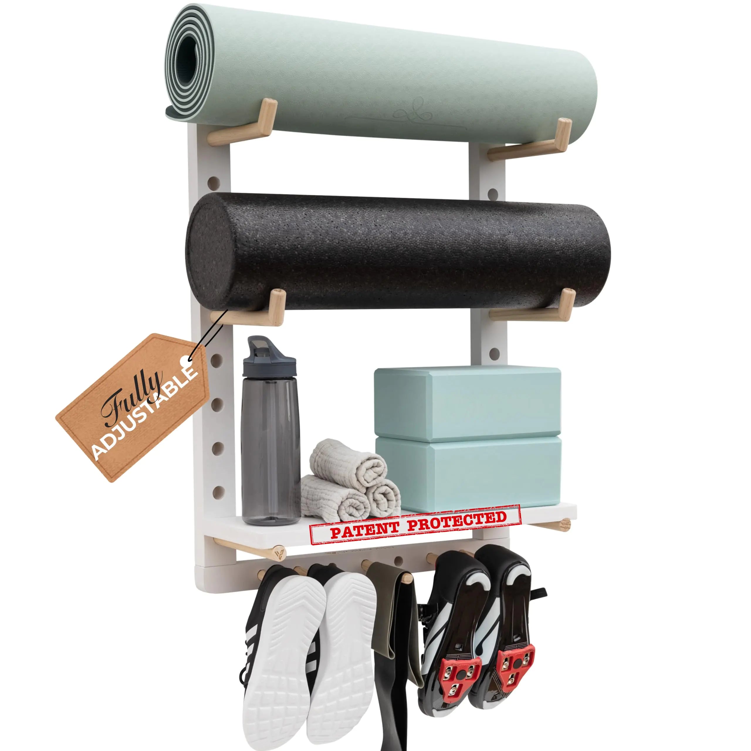 Yoga Mat Holder Wall Mount - Fully Customizable Yoga Mat Storage Rack Home Gym Organizer Shelf - Yoga Mat Wall Holder Wood Yoga Mat Organizer as Peloton Shelf Yoga Decor or Yoga Gifts for Women Men - Regenerative Marketplace