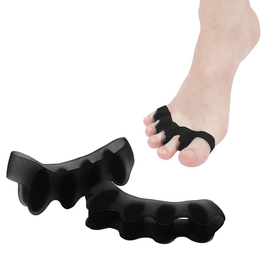 2 Pcs Toe Spacers for Women and Men - Metatarsal Yoga Cushion - Therapeutic Stretchers for Plantar Fasciitis Bunions Silicone Toe Separators (Pure Black Medium) - Regenerative Marketplace