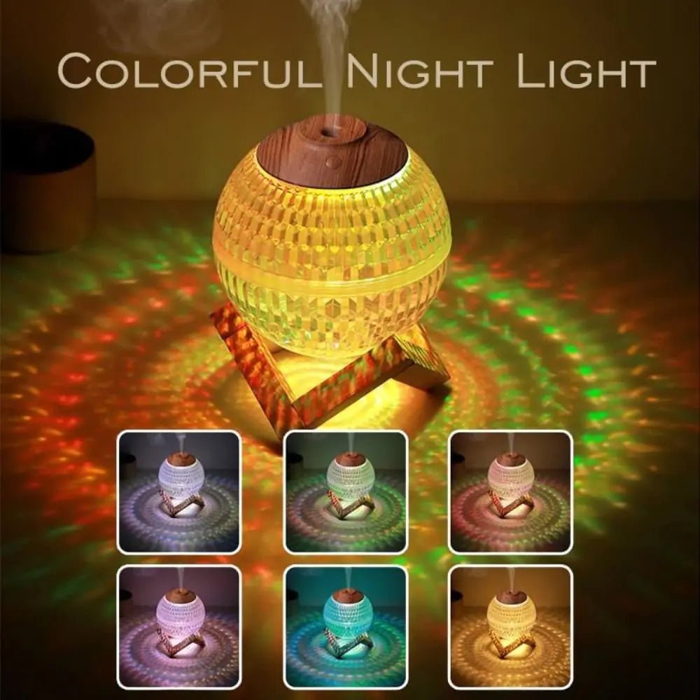 Crystal LED Aromatherapy Essential Oil Diffuser with Wooden Stand - Regenerative Marketplace