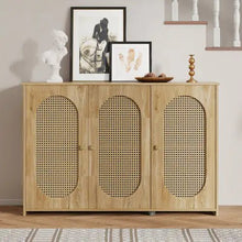 Vintage 3 - door Sideboard With Large Storage Faux Rattan Doors And Metal Handles, Living Room And Hallway Decorative Cabinets - Regenerative Marketplace