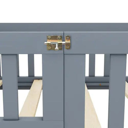 Twin Size Bed Floor Bed With Safety Guardrails And Door For Kids, Gray - Regenerative Marketplace