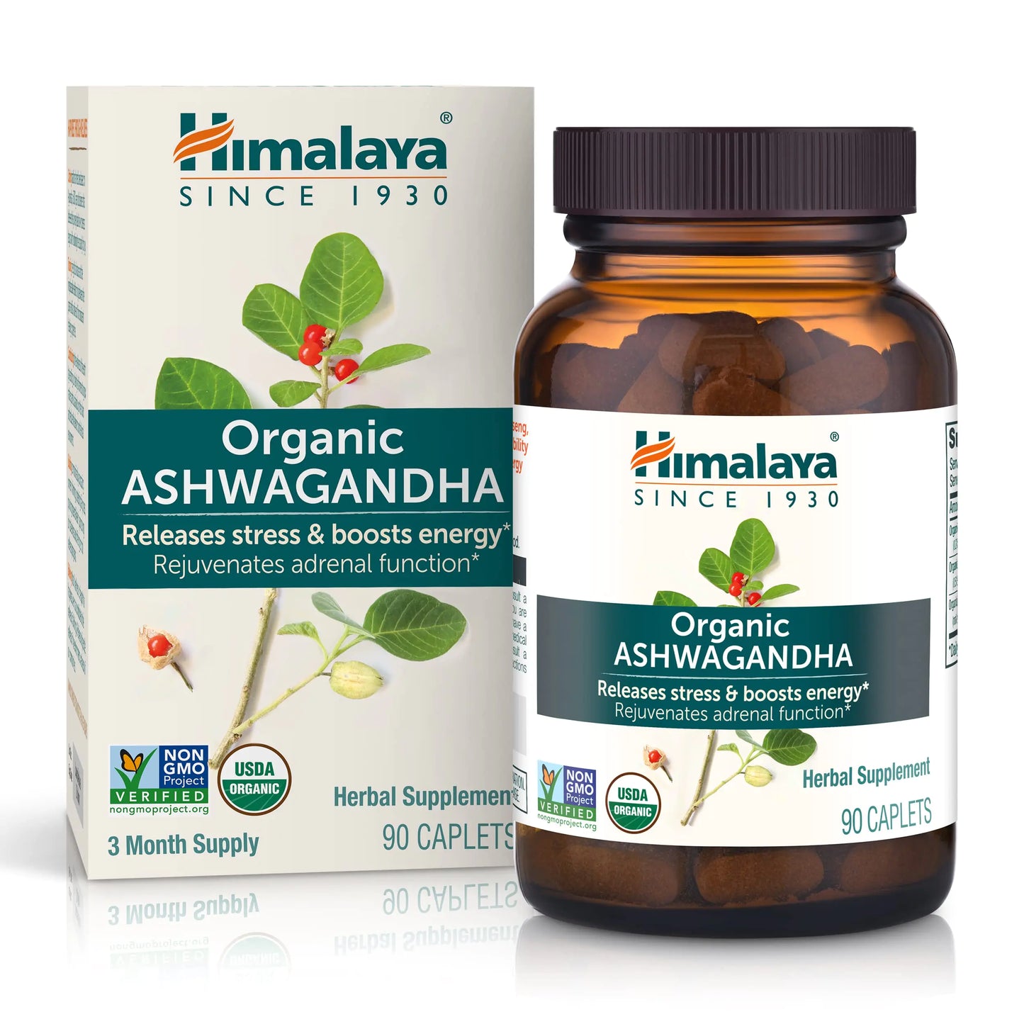 Himalaya Organic Ashwagandha 90 Day Supply Herbal Supplement for Stress Relief Energy Support Occasional Sleeplessness USDA Certified Organic Non - GMO Vegan Gluten Free 670 mg 90 Caplets - Regenerative Marketplace