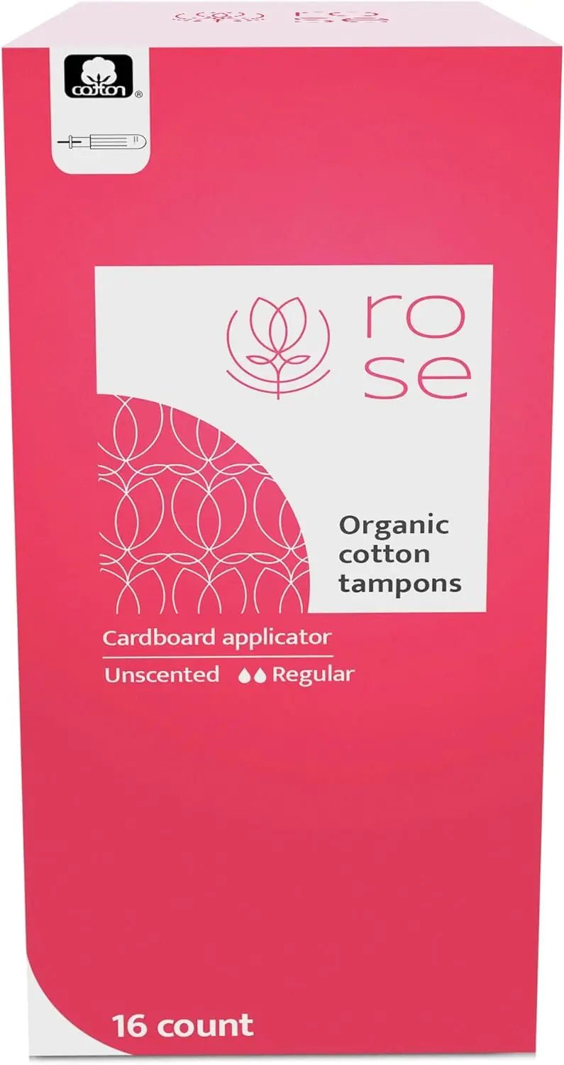 Rose Organic Tampons - Regular Cardboard Applicator 100% Organic Cotton Security Veil Unscented - 16 Count (Pack of 1) - Regenerative Marketplace