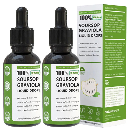 100% Pure Organic Soursop Extract Naturesours Organic Soursop Extract Soursop Graviola Liquid Drop Immune Boost Relax Vegan Sugar & Gluten Free Natural Flavor 1800mg - Regenerative Marketplace