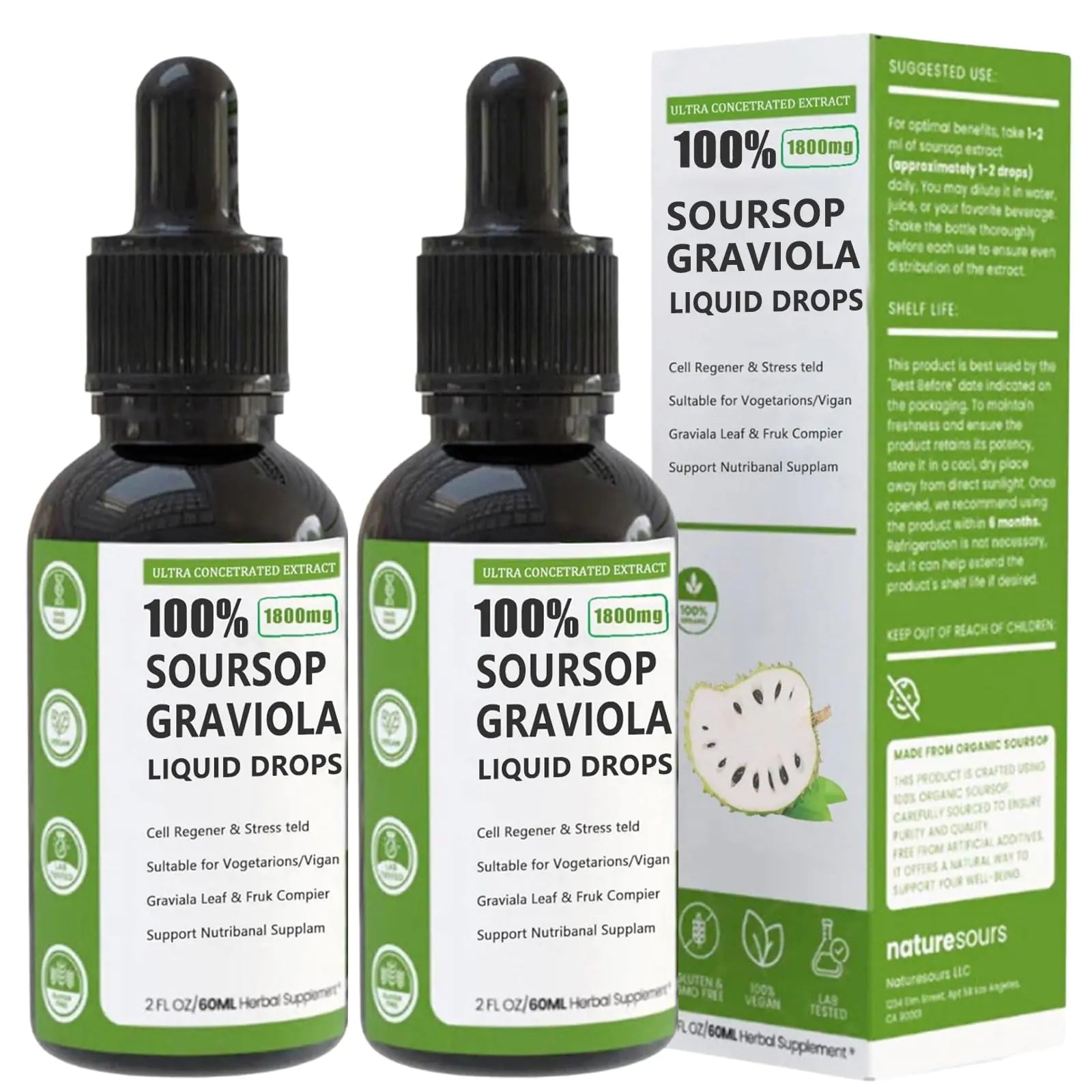 100% Pure Organic Soursop Extract Naturesours Organic Soursop Extract Soursop Graviola Liquid Drop Immune Boost Relax Vegan Sugar & Gluten Free Natural Flavor 1800mg - Regenerative Marketplace