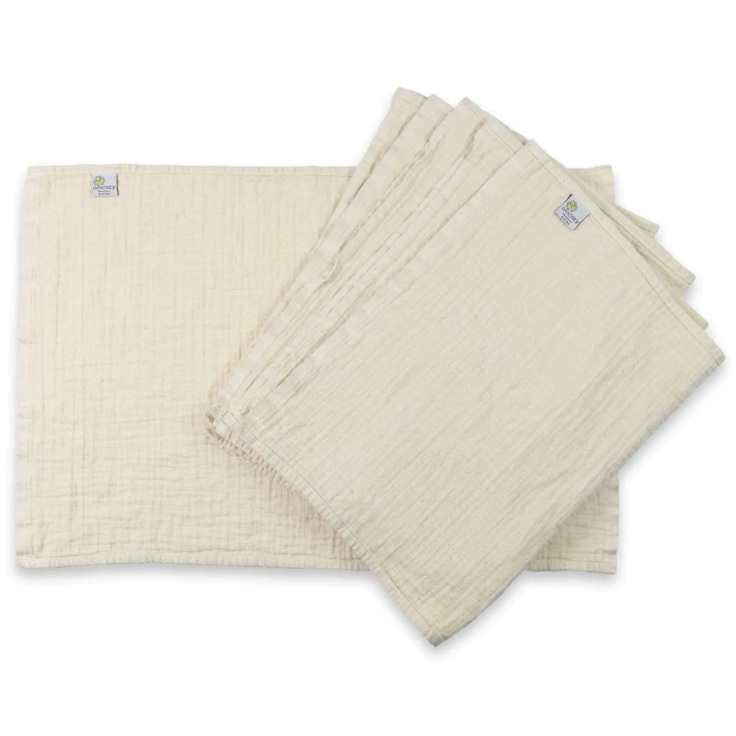 OsoCozy Organic Muslin Flat Cloth Diapers - Made of Ecologically Friendly Soft Absorbent Double Layered 100% Organic Cotton. 6 Pack. Newborn Fits 6 - 12 Pounds. - Regenerative Marketplace