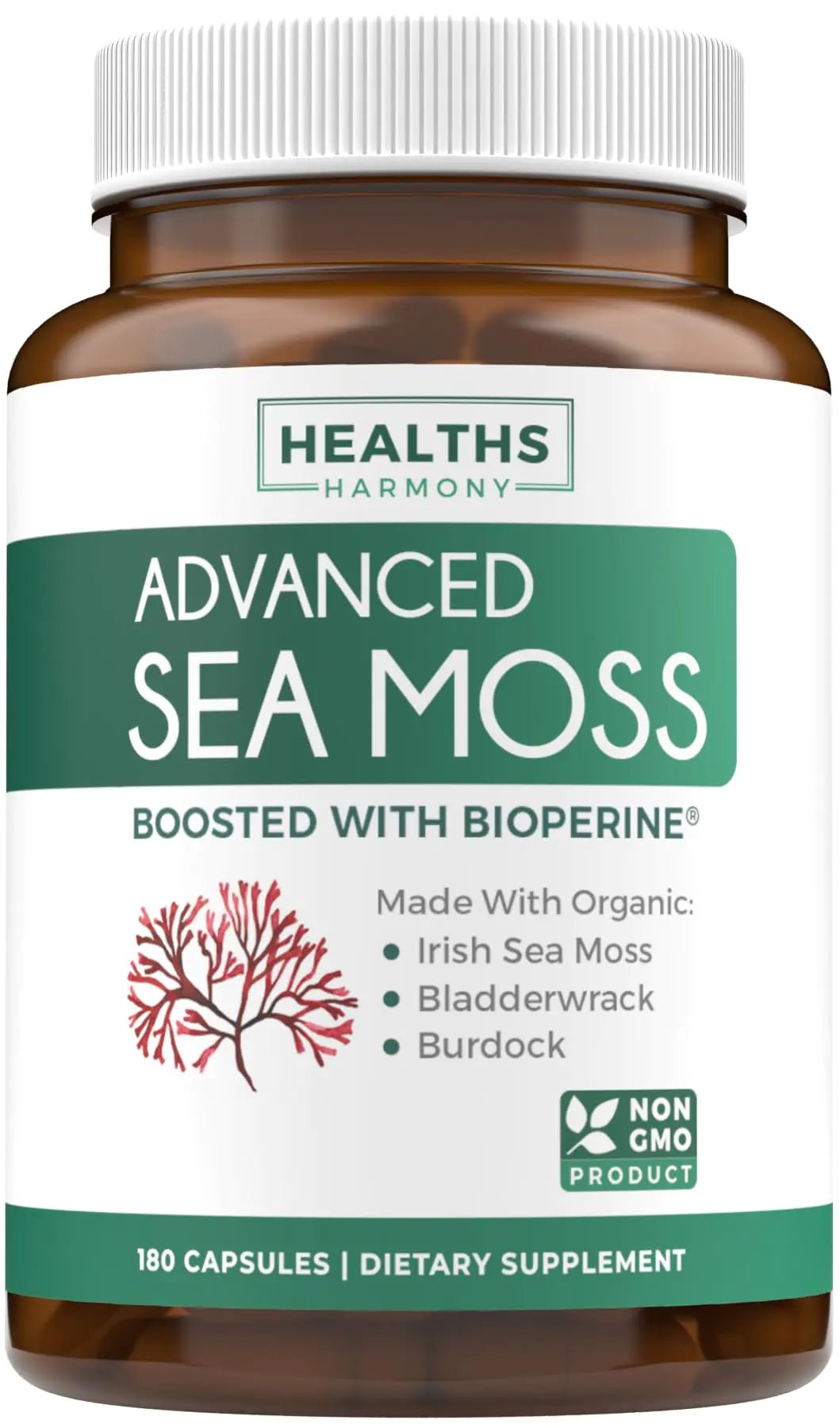 Irish Sea Moss Capsules (Non - GMO) Organic Irish Seamoss Bladderwrack & Burdock with BioPerine Black Pepper Extract for Extra Absorption - Raw Vegan Supplement - 180 Capsules (No Pills or Gel) - Regenerative Marketplace
