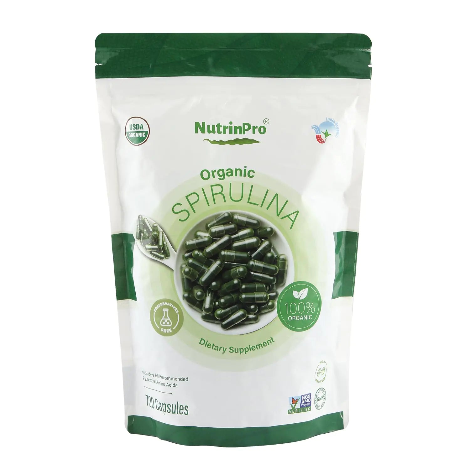 NUTRINPRO USDA Organic Spirulina Capsules - 100% Pure Vegan Supplement Non - GMO Gluten - Free Chemical - Free (720) - Regenerative Marketplace