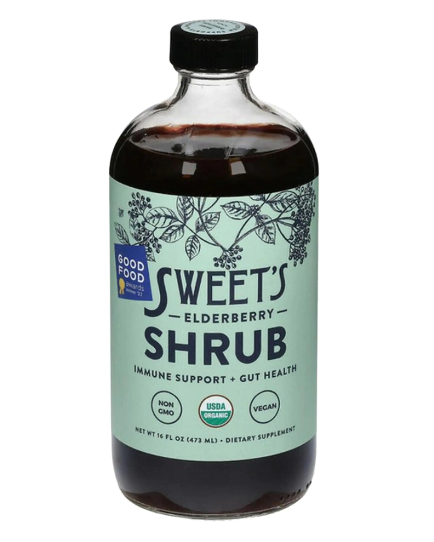 Sweets Elderberry Organic Shrub | USDA Organic | Digestive & Immune Support | Versatile Drinking Vinegar | Mocktail Mixer | 16 oz Recyclable Bottle - Regenerative Marketplace