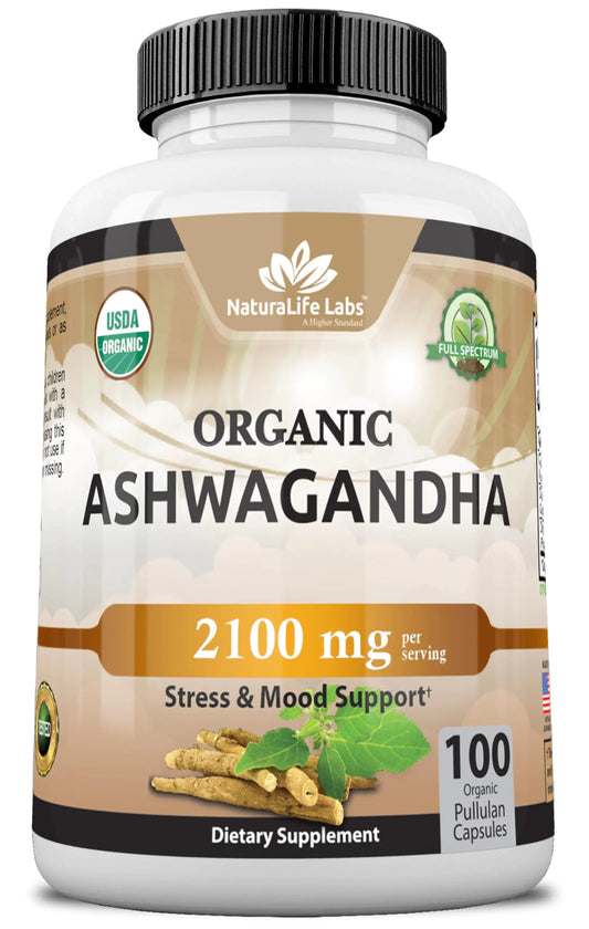 Organic Ashwagandha 2100 mg - 100 Veggie Capsules Pure Organic Ashwagandha Powder and Root Extract - Stress Relief Mood Enhancer - Regenerative Marketplace