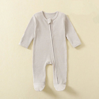 Organic Cotton Baby Rompers Waffle 100% Cotton Infant Boys Girls Jumpsuit Zipper Footed Solid Long - Sleeve Pajamas Sleepsuits - Regenerative Marketplace