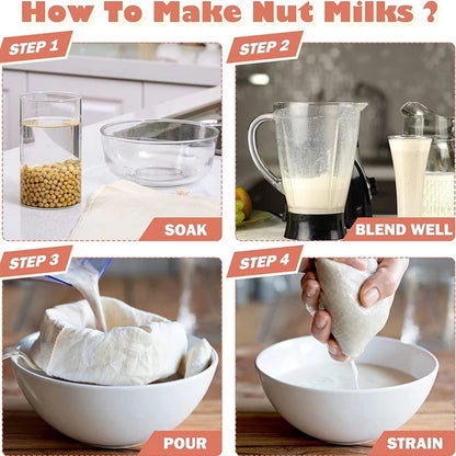 Nut Milk Bags Reusable Organic Cotton Nut Bag for Almond Milk Juice Cold Brew Coffee Tea Yogurt Filter Strainers Mesh Cheese Bag - Regenerative Marketplace