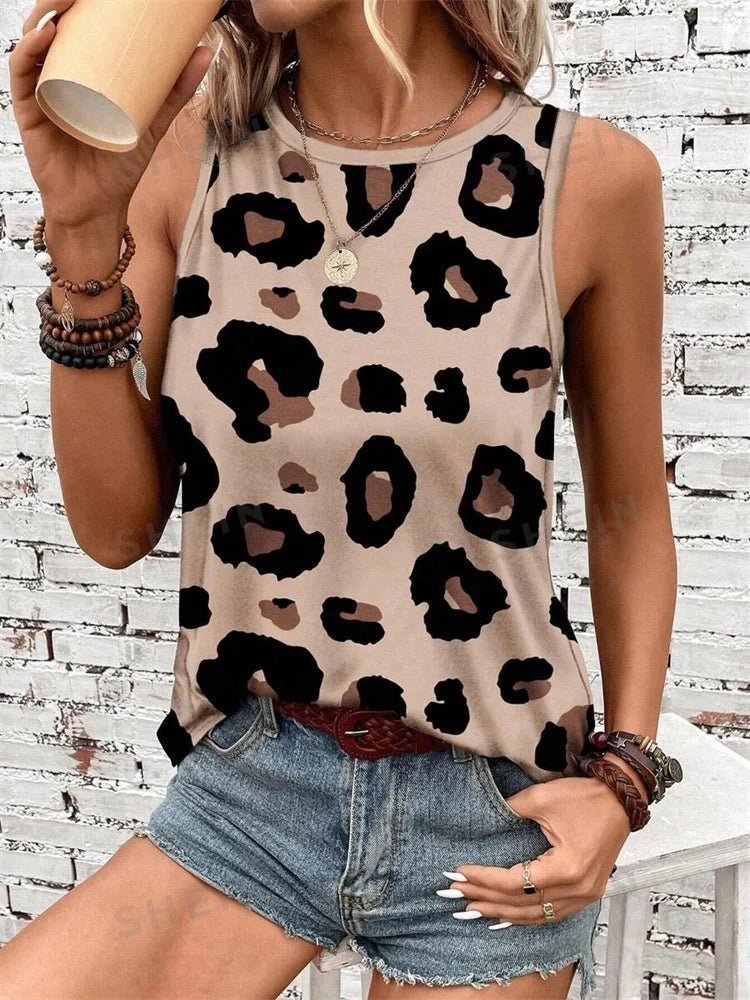 Outdoor Street Fashion Women's Sleeveless T-shirt Summer Casual Daily Crew Neck Tank Top Leopard Print Women's Elegant Tank Top - Regenerative Marketplace