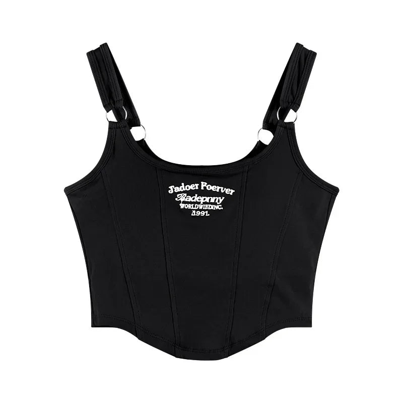 1pc Letter Print Cotton Women Small Breast Bras Hot Girls Wear Casual Slim Underwear Padded Camisole Top - Regenerative Marketplace