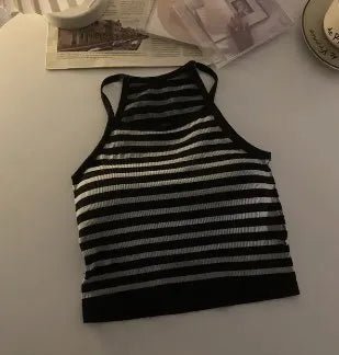 Korean Version Women Tank Tops Thread Solid Casual Fashion Crop Top with Chest Pad Stripe Sleeveless Outer Wear Basic Camisole - Regenerative Marketplace