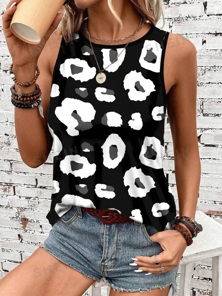 Outdoor Street Fashion Women's Sleeveless T-shirt Summer Casual Daily Crew Neck Tank Top Leopard Print Women's Elegant Tank Top - Regenerative Marketplace