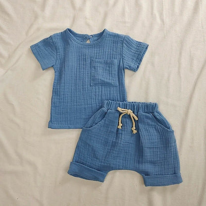 Organic Cotton Baby Clothes Set Summer Casual Tops Shorts For Boys Girls Set Unisex Toddlers 2 Pieces Kids Baby Outifs Clothing - Regenerative Marketplace