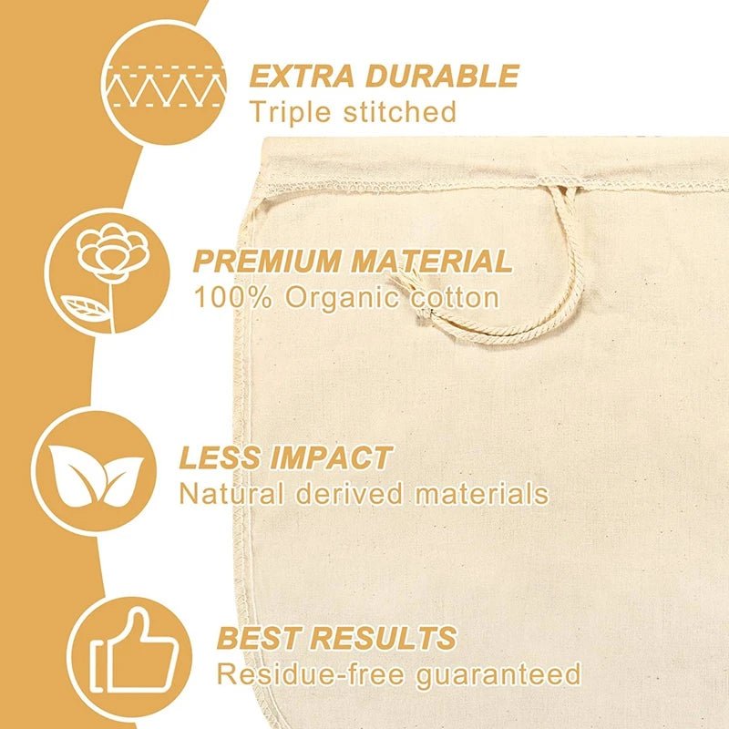 Nut Milk Bags Reusable Organic Cotton Nut Bag for Almond Milk Juice Cold Brew Coffee Tea Yogurt Filter Strainers Mesh Cheese Bag - Regenerative Marketplace