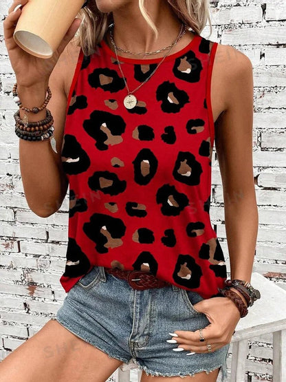 Outdoor Street Fashion Women's Sleeveless T-shirt Summer Casual Daily Crew Neck Tank Top Leopard Print Women's Elegant Tank Top - Regenerative Marketplace