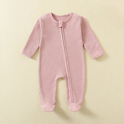 Organic Cotton Baby Rompers Waffle 100% Cotton Infant Boys Girls Jumpsuit Zipper Footed Solid Long - Sleeve Pajamas Sleepsuits - Regenerative Marketplace