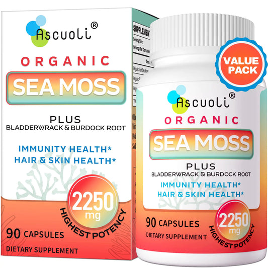 Organic Sea Moss 2250mg Seamoss Advanced with Bladderwrack & Burdock Root Sea Moss Capsules Wild Irish Sea Moss for Immune Health Gut Energy Hair Skin Nails & Joint Health - 90 Vegan Capsules - Regenerative Marketplace