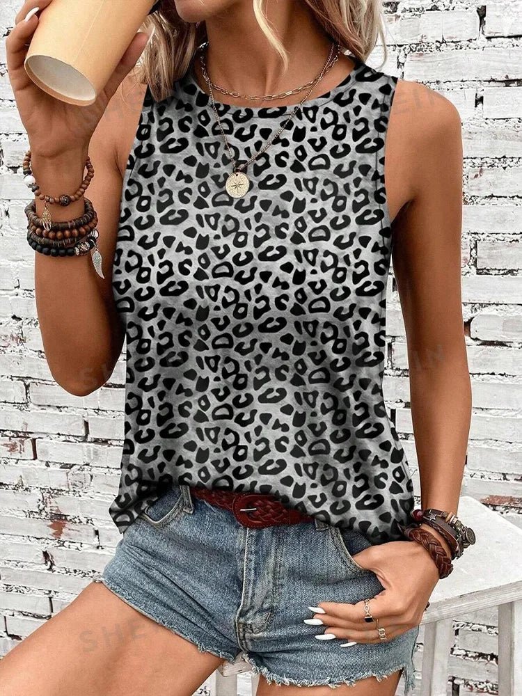 Outdoor Street Fashion Women's Sleeveless T-shirt Summer Casual Daily Crew Neck Tank Top Leopard Print Women's Elegant Tank Top - Regenerative Marketplace