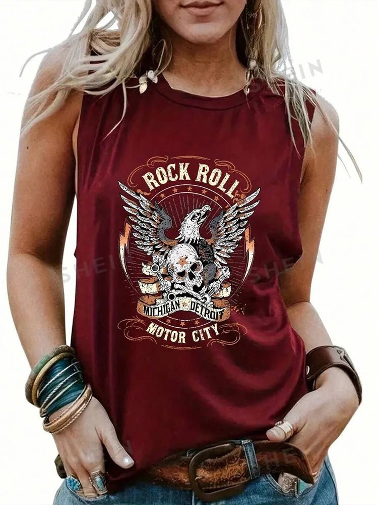 Rock Hip Hop Print Women's Tank Top Summer Street Fashion Women's Crew Neck Tank Top Everyday Casual Women's Sleeveless T-shirt - Regenerative Marketplace