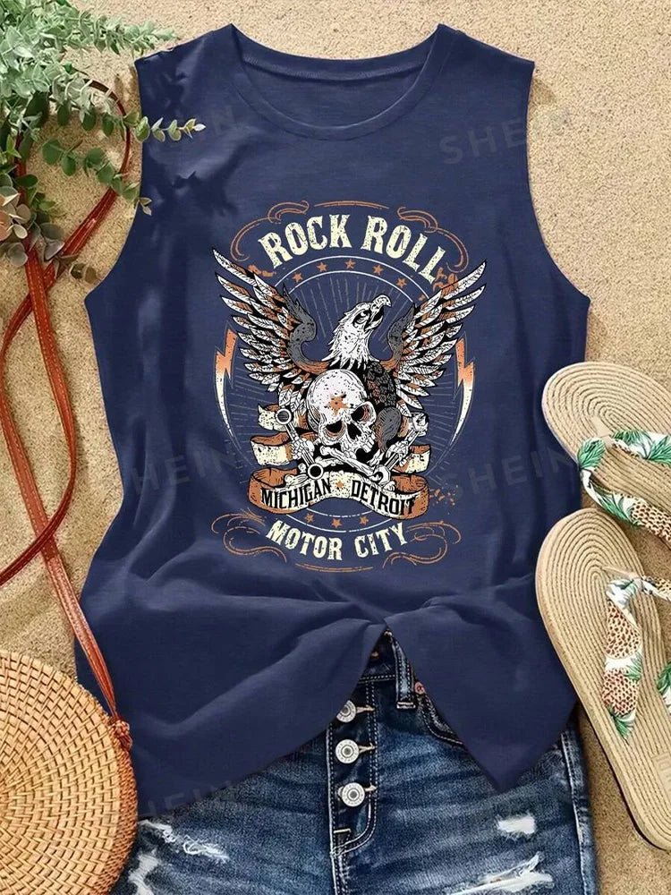 Rock Hip Hop Print Women's Tank Top Summer Street Fashion Women's Crew Neck Tank Top Everyday Casual Women's Sleeveless T-shirt - Regenerative Marketplace