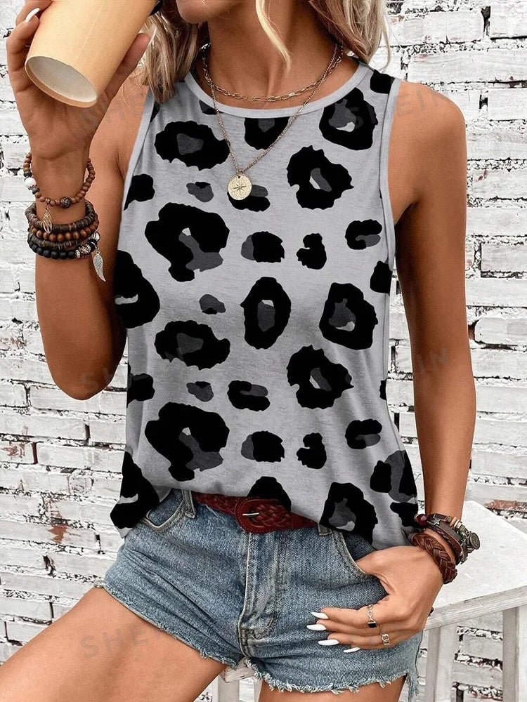 Outdoor Street Fashion Women's Sleeveless T-shirt Summer Casual Daily Crew Neck Tank Top Leopard Print Women's Elegant Tank Top - Regenerative Marketplace