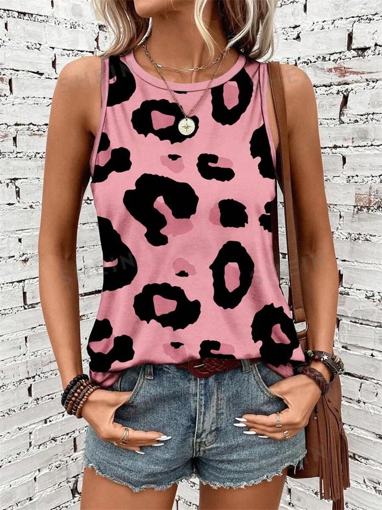 Outdoor Street Fashion Women's Sleeveless T-shirt Summer Casual Daily Crew Neck Tank Top Leopard Print Women's Elegant Tank Top - Regenerative Marketplace