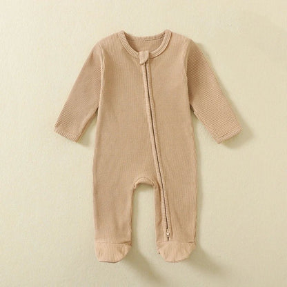 Organic Cotton Baby Rompers Waffle 100% Cotton Infant Boys Girls Jumpsuit Zipper Footed Solid Long - Sleeve Pajamas Sleepsuits - Regenerative Marketplace