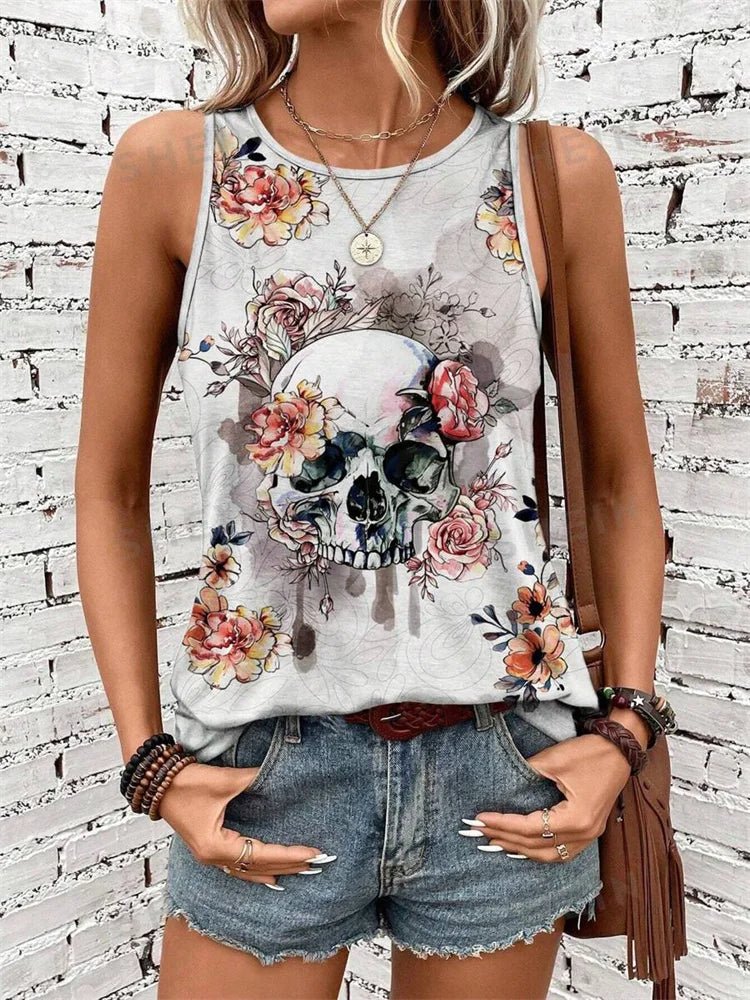 Rock Hip Hop Print Women's Tank Top Summer Street Fashion Women's Crew Neck Tank Top Everyday Casual Women's Sleeveless T-shirt - Regenerative Marketplace