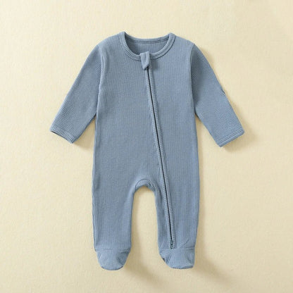 Organic Cotton Baby Rompers Waffle 100% Cotton Infant Boys Girls Jumpsuit Zipper Footed Solid Long - Sleeve Pajamas Sleepsuits - Regenerative Marketplace