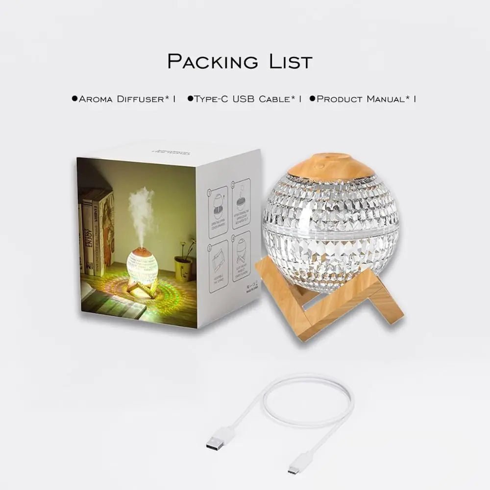 Crystal LED Aromatherapy Essential Oil Diffuser with Wooden Stand - Regenerative Marketplace