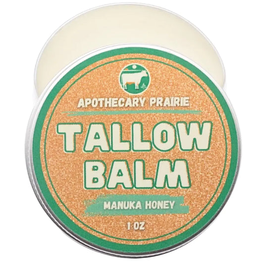 Apothecary Prairie Tallow Balm with Manuka Honey Organic Beeswax Organic Shea Butter Organic Jojoba Oil and Vitamin E- For Moisturizing Lips Face and Body - (1oz)