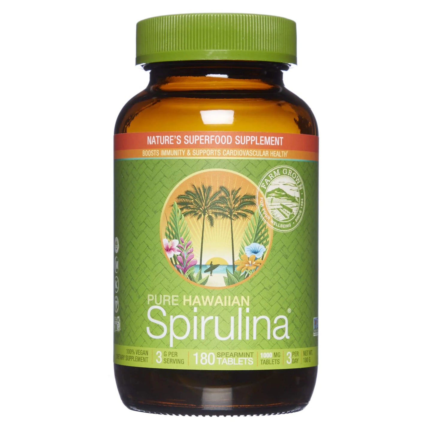 Nutrex Hawaii Pure Hawaiian Spirulina 1000 mg Spearmint Tablets 180 Count Vegan Supports Immune System Heart Cells and Energy