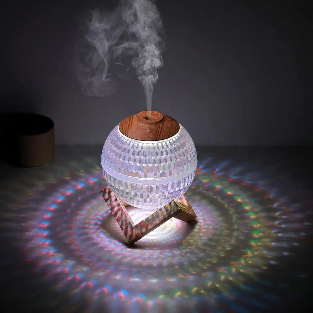 Crystal LED Aromatherapy Essential Oil Diffuser with Wooden Stand - Regenerative Marketplace