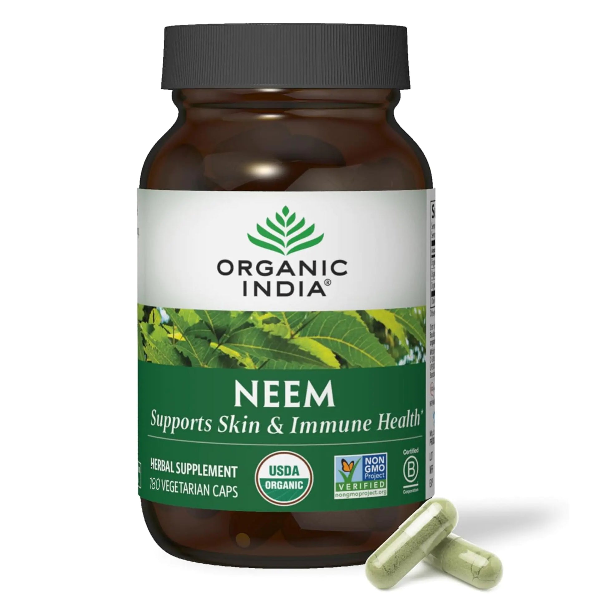 ORGANIC INDIA Neem Leaf Capsules Herbal Supplement - Supports Skin Immune & Liver Health Detox Vegan Gluten - Free USDA Certified Organic - 180 Capsules - Regenerative Marketplace